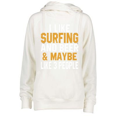 I Like Surfing And Beer Surfer Hawaiian Surfboard Dad Mom Gift Womens Funnel Neck Pullover Hood