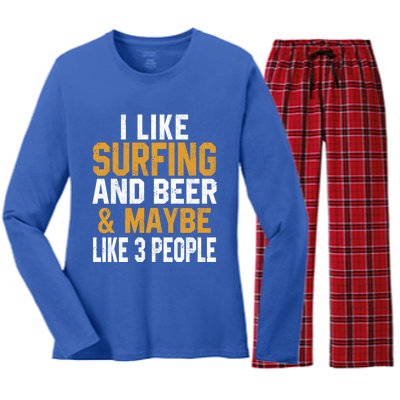 I Like Surfing And Beer Surfer Hawaiian Surfboard Dad Mom Gift Women's Long Sleeve Flannel Pajama Set 