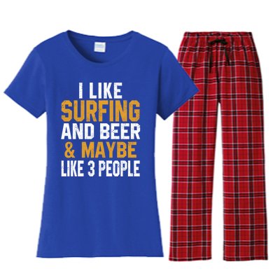 I Like Surfing And Beer Surfer Hawaiian Surfboard Dad Mom Gift Women's Flannel Pajama Set