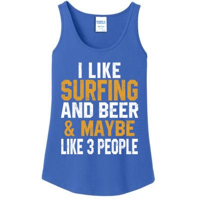 I Like Surfing And Beer Surfer Hawaiian Surfboard Dad Mom Gift Ladies Essential Tank