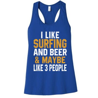 I Like Surfing And Beer Surfer Hawaiian Surfboard Dad Mom Gift Women's Racerback Tank