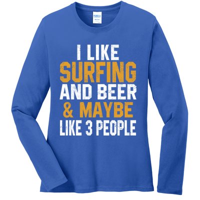 I Like Surfing And Beer Surfer Hawaiian Surfboard Dad Mom Gift Ladies Long Sleeve Shirt