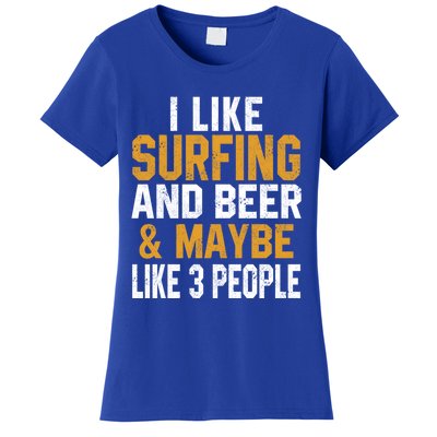 I Like Surfing And Beer Surfer Hawaiian Surfboard Dad Mom Gift Women's T-Shirt