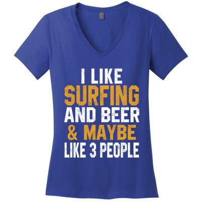 I Like Surfing And Beer Surfer Hawaiian Surfboard Dad Mom Gift Women's V-Neck T-Shirt