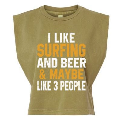 I Like Surfing And Beer Surfer Hawaiian Surfboard Dad Mom Gift Garment-Dyed Women's Muscle Tee