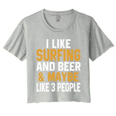 I Like Surfing And Beer Surfer Hawaiian Surfboard Dad Mom Gift Women's Crop Top Tee