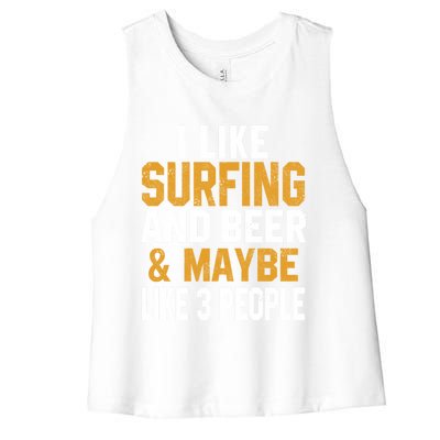 I Like Surfing And Beer Surfer Hawaiian Surfboard Dad Mom Gift Women's Racerback Cropped Tank