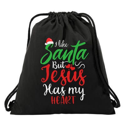 I Like Santa But Jesus Has My Heart Drawstring Bag