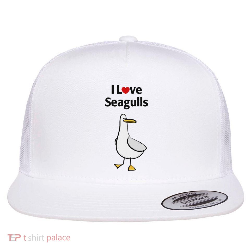 I Love Seagulls Flat Bill Trucker Hat