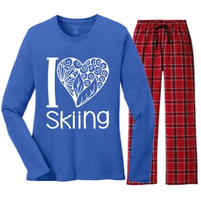 I Love Skiing For Ski Lovers Gift Women's Long Sleeve Flannel Pajama Set 