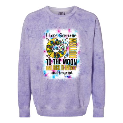 I Love Someone With Autism Moon And Back Support Autism Gift Colorblast Crewneck Sweatshirt