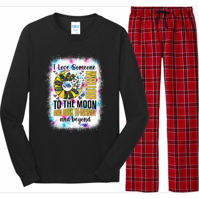 I Love Someone With Autism Moon And Back Support Autism Gift Long Sleeve Pajama Set