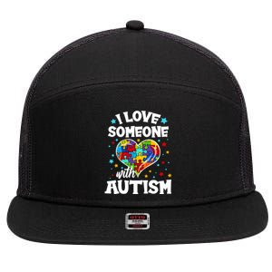 I Love Someone With Autism Gift 7 Panel Mesh Trucker Snapback Hat