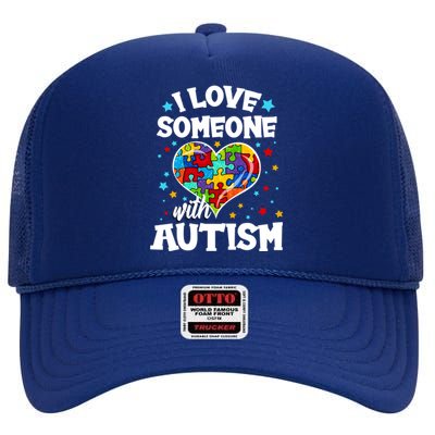 I Love Someone With Autism Gift High Crown Mesh Back Trucker Hat