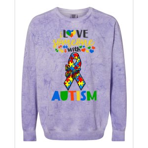 I Love Someone With Autism Puzzle Ribbon Butterfly Awareness Cool Gift Colorblast Crewneck Sweatshirt