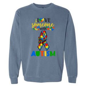 I Love Someone With Autism Puzzle Ribbon Butterfly Awareness Cool Gift Garment-Dyed Sweatshirt