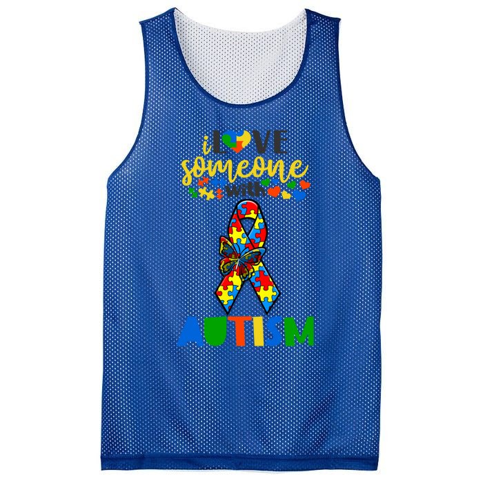 I Love Someone With Autism Puzzle Ribbon Butterfly Awareness Cool Gift Mesh Reversible Basketball Jersey Tank