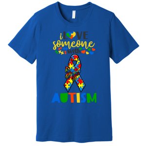 I Love Someone With Autism Puzzle Ribbon Butterfly Awareness Cool Gift Premium T-Shirt