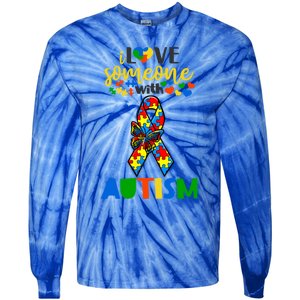 I Love Someone With Autism Puzzle Ribbon Butterfly Awareness Cool Gift Tie-Dye Long Sleeve Shirt