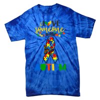 I Love Someone With Autism Puzzle Ribbon Butterfly Awareness Cool Gift Tie-Dye T-Shirt