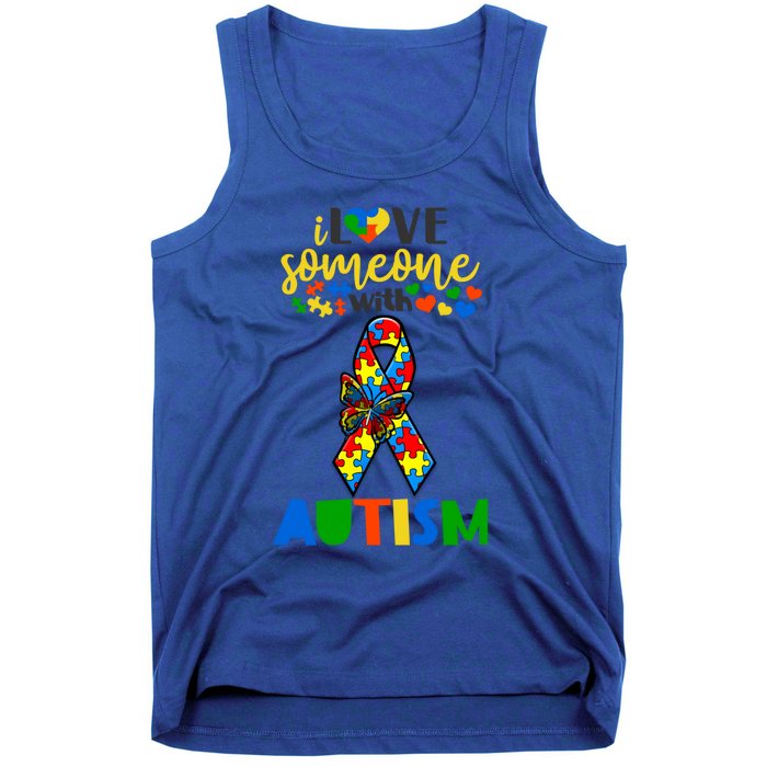 I Love Someone With Autism Puzzle Ribbon Butterfly Awareness Cool Gift Tank Top