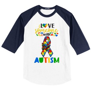 I Love Someone With Autism Puzzle Ribbon Butterfly Awareness Cool Gift Baseball Sleeve Shirt