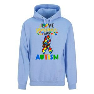 I Love Someone With Autism Puzzle Ribbon Butterfly Awareness Cool Gift Unisex Surf Hoodie