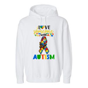 I Love Someone With Autism Puzzle Ribbon Butterfly Awareness Cool Gift Garment-Dyed Fleece Hoodie