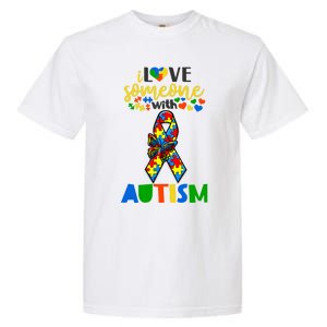 I Love Someone With Autism Puzzle Ribbon Butterfly Awareness Cool Gift Garment-Dyed Heavyweight T-Shirt