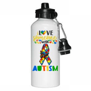 I Love Someone With Autism Puzzle Ribbon Butterfly Awareness Cool Gift Aluminum Water Bottle