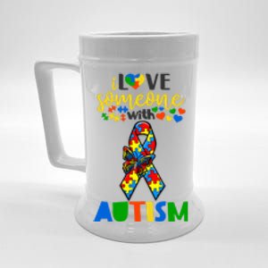 I Love Someone With Autism Puzzle Ribbon Butterfly Awareness Cool Gift Beer Stein