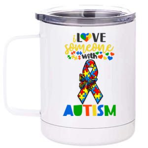 I Love Someone With Autism Puzzle Ribbon Butterfly Awareness Cool Gift 12 oz Stainless Steel Tumbler Cup