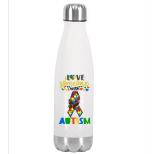 I Love Someone With Autism Puzzle Ribbon Butterfly Awareness Cool Gift Stainless Steel Insulated Water Bottle