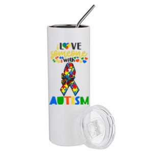 I Love Someone With Autism Puzzle Ribbon Butterfly Awareness Cool Gift Stainless Steel Tumbler