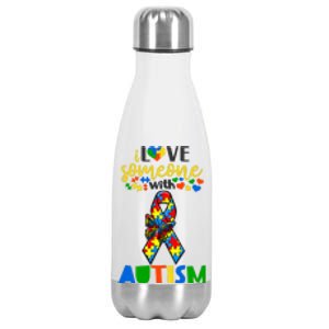 I Love Someone With Autism Puzzle Ribbon Butterfly Awareness Cool Gift Stainless Steel Insulated Water Bottle