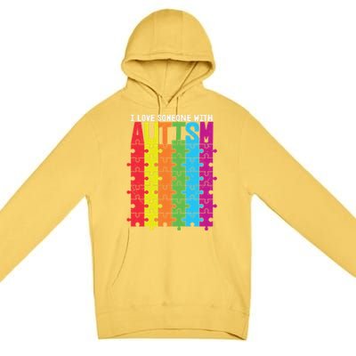 I Love Someone With Autism Puzzle Pieces Autism Awareness Cool Gift Premium Pullover Hoodie