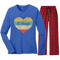 I Love St George Utah Vintage Distressed Retro Great Gift Women's Long Sleeve Flannel Pajama Set 