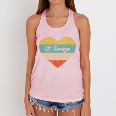 I Love St George Utah Vintage Distressed Retro Great Gift Women's Knotted Racerback Tank