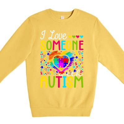 I Love Someone With Autism Rainbow Heart Puzzle Piece Gift Premium Crewneck Sweatshirt