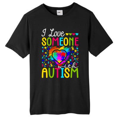 I Love Someone With Autism Rainbow Heart Puzzle Piece Gift Tall Fusion ChromaSoft Performance T-Shirt