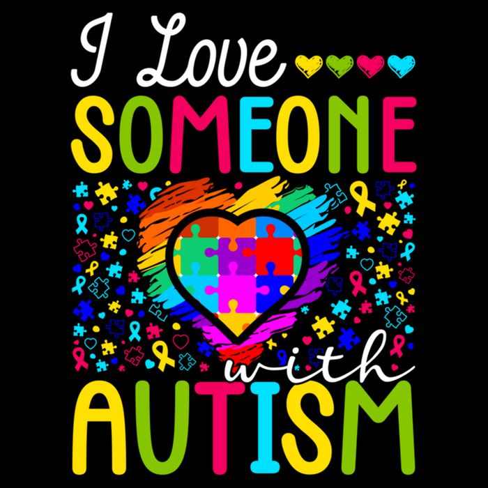 I Love Someone With Autism Rainbow Heart Puzzle Piece Gift Drawstring Bag
