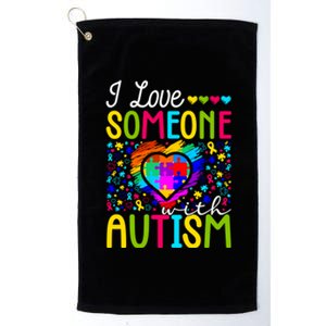 I Love Someone With Autism Rainbow Heart Puzzle Piece Gift Platinum Collection Golf Towel