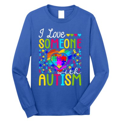 I Love Someone With Autism Rainbow Heart Puzzle Piece Gift Long Sleeve Shirt