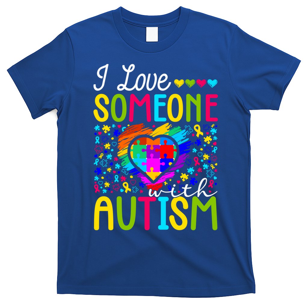 I Love Someone With Autism Rainbow Heart Puzzle Piece Gift T-Shirt
