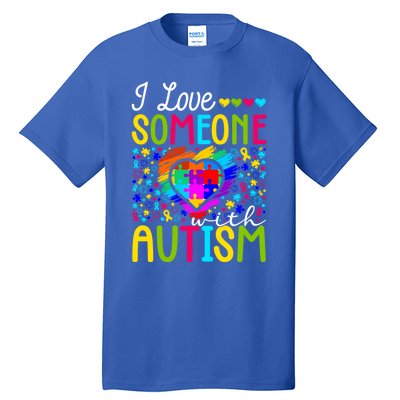 I Love Someone With Autism Rainbow Heart Puzzle Piece Gift Tall T-Shirt