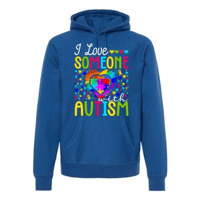 I Love Someone With Autism Rainbow Heart Puzzle Piece Gift Premium Hoodie