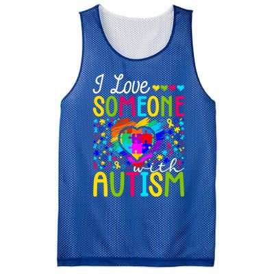 I Love Someone With Autism Rainbow Heart Puzzle Piece Gift Mesh Reversible Basketball Jersey Tank