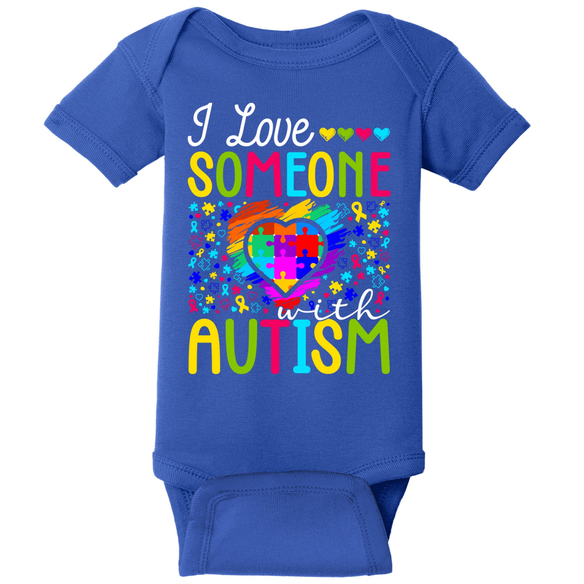 I Love Someone With Autism Rainbow Heart Puzzle Piece Gift Baby Bodysuit