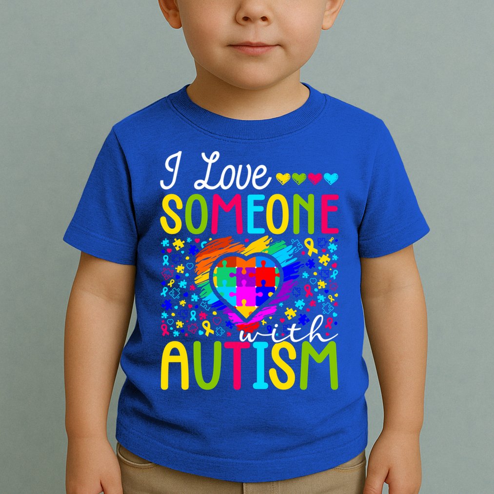 I Love Someone With Autism Rainbow Heart Puzzle Piece Gift Toddler T-Shirt