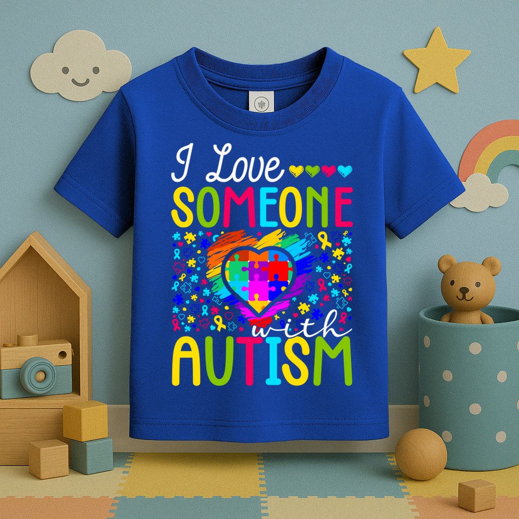 I Love Someone With Autism Rainbow Heart Puzzle Piece Gift Toddler T-Shirt